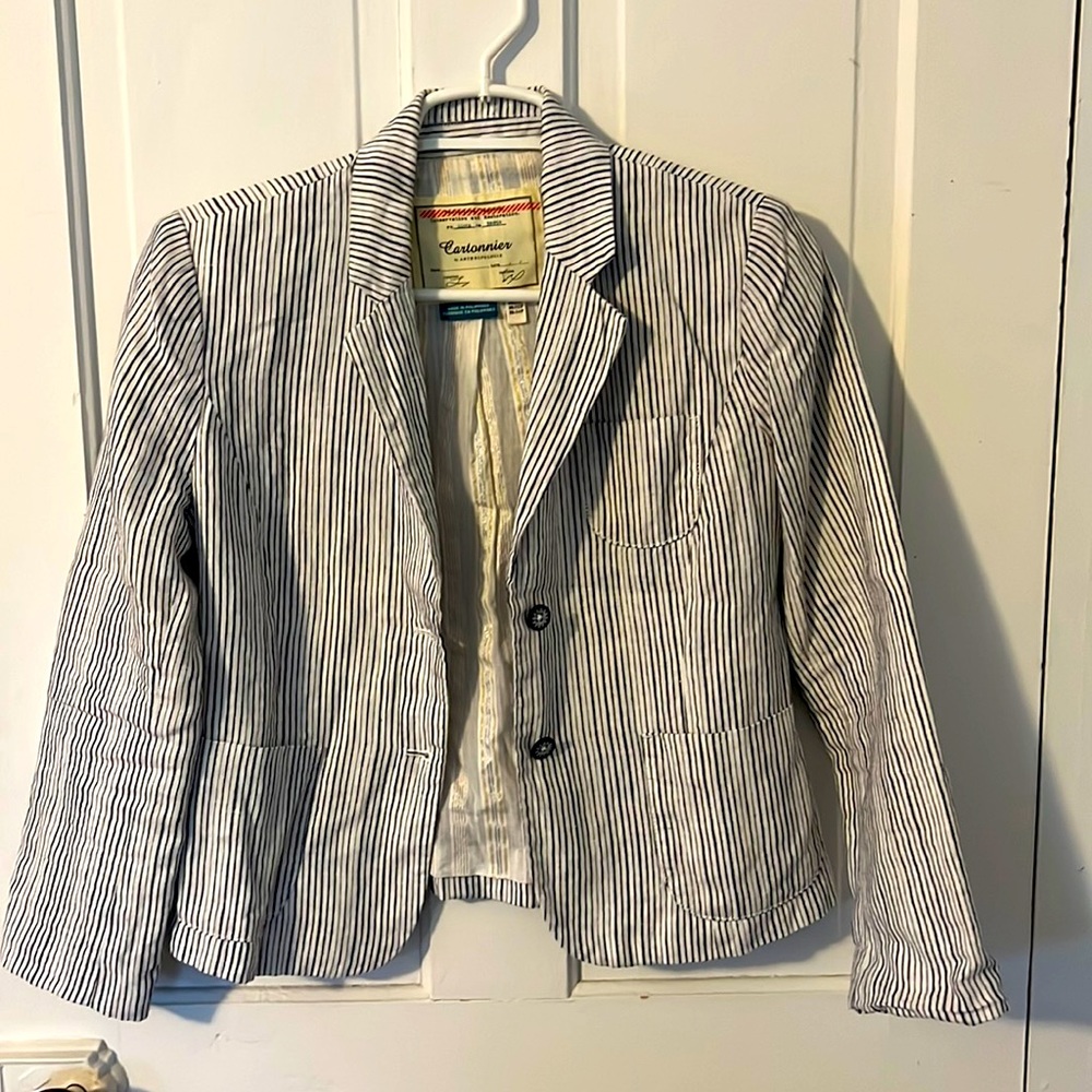 Anthropologie Cartonnier Linen Striped Blazer, 2P
